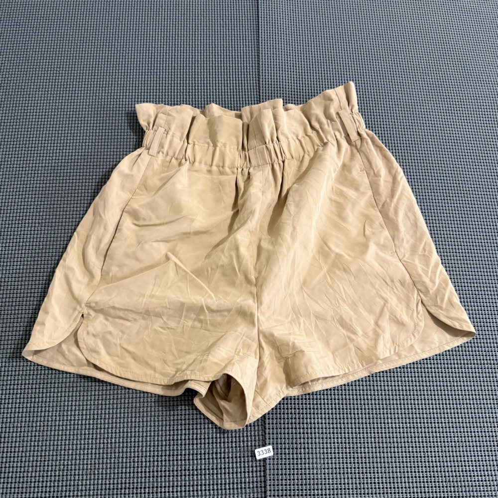 Express Shortie High Rise Paperbag Waist Shorts Tan Beige XS